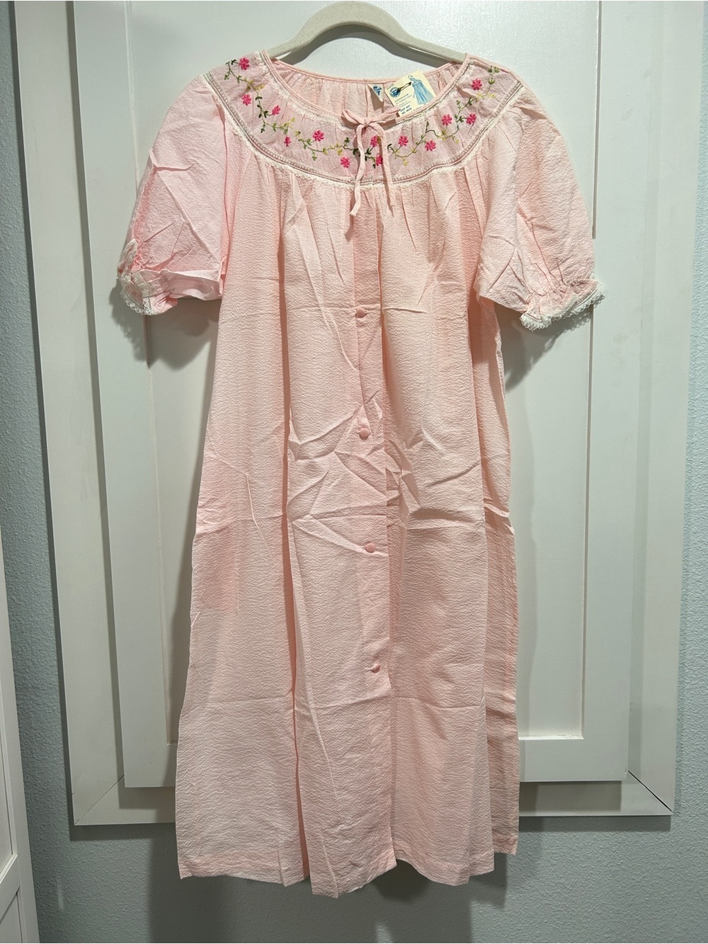 Vintage Schrank Pink Cotton Duster Nightgown Medium Cottage core lace babydoll